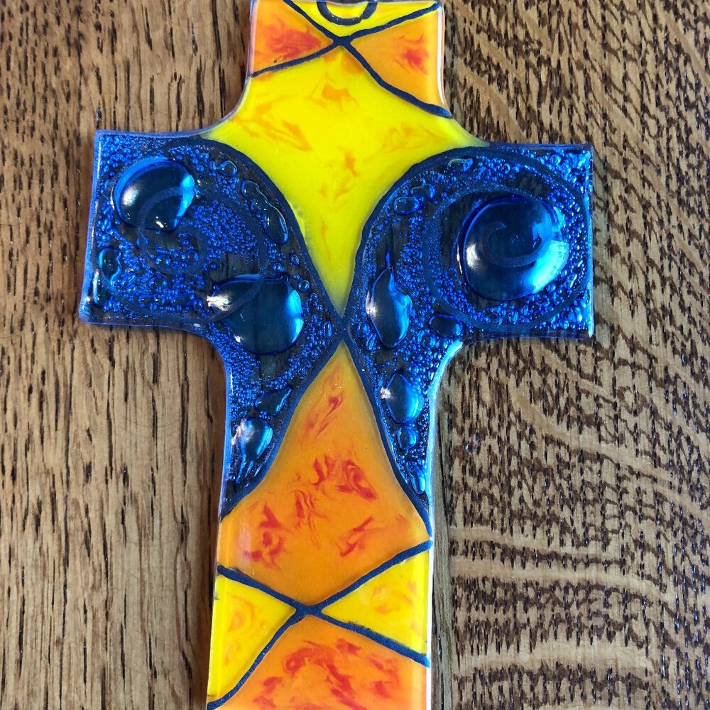 Glass Handmade Colorful Cross with Hook